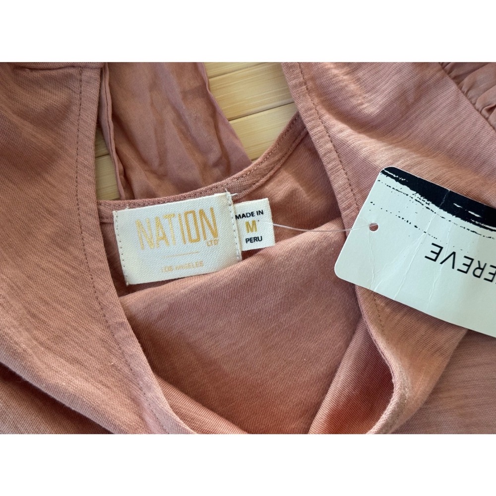Nation LTD shalom Pima Cotton Puff Sleeve Bow Back Top Dusty Rose Medium NEW - Picture 4 of 7